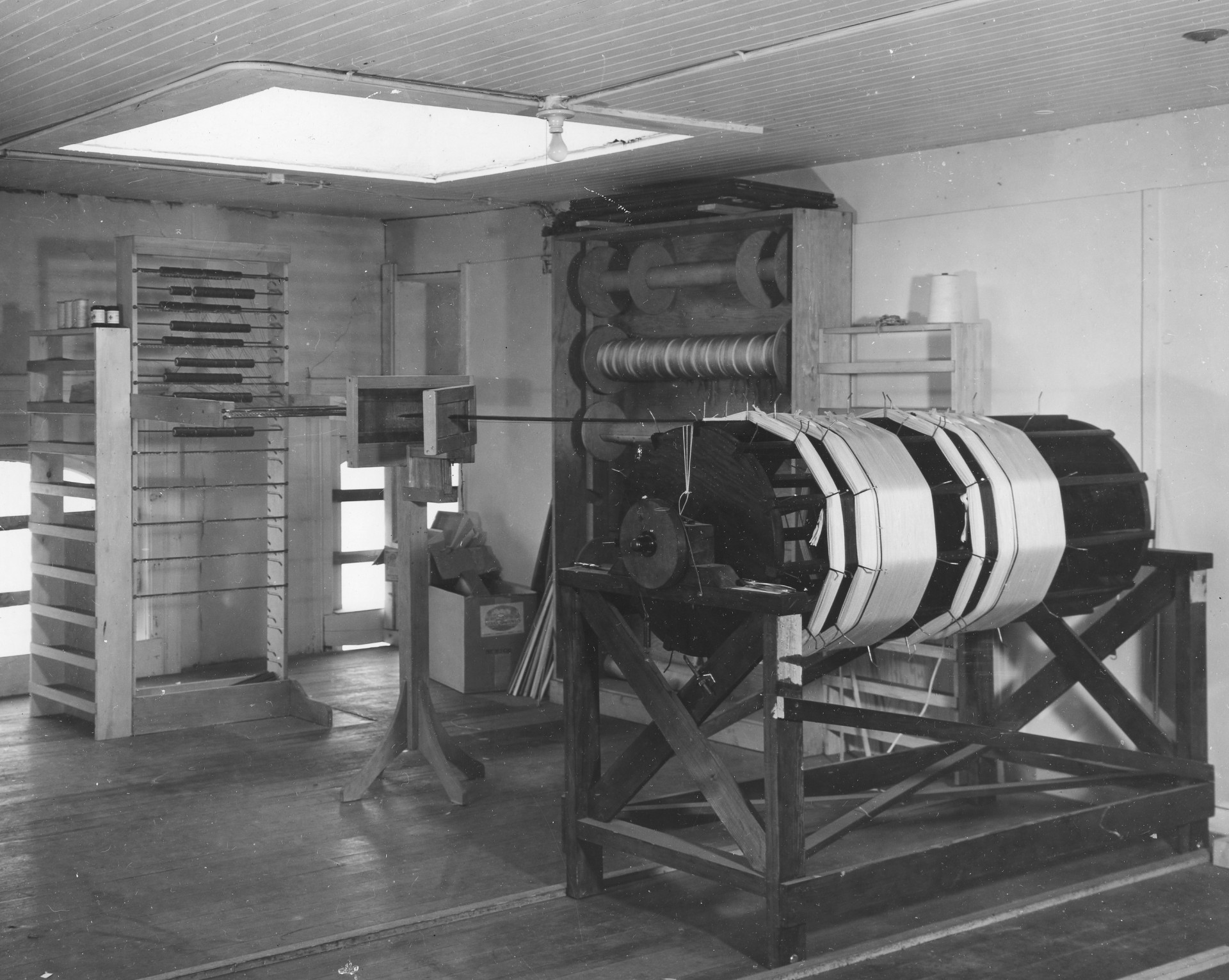 Warp drum in weaving room The Gallery