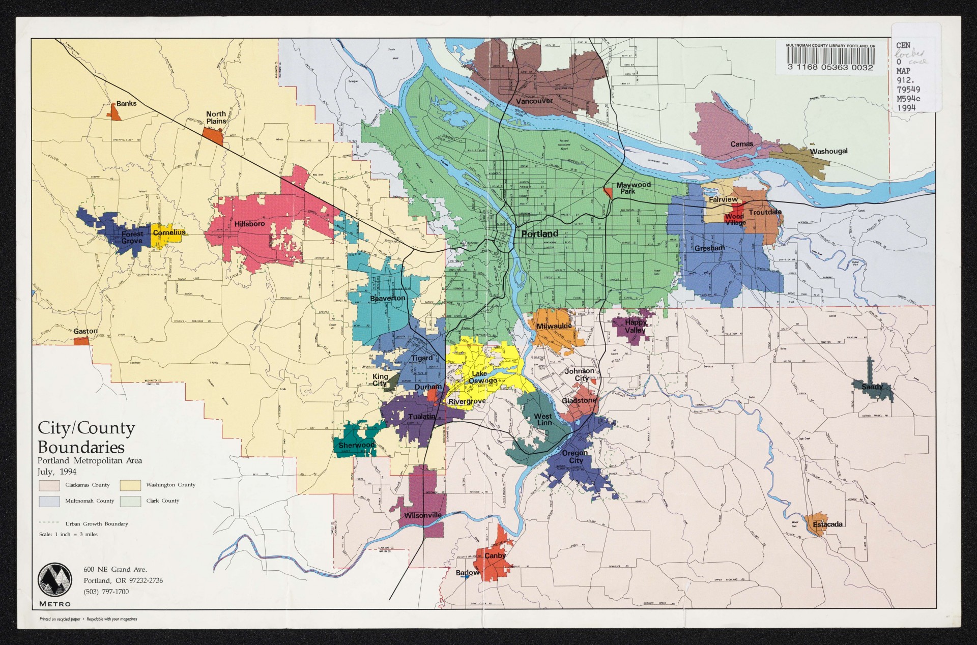 City County Boundaries On Portland Metropolitan Area July 1994 The   XXmap 000038 