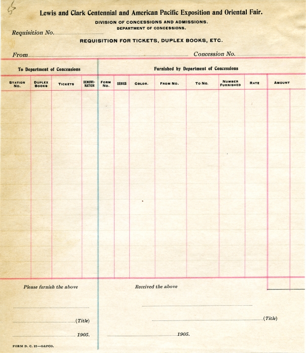 REQUISITION FOR TICKETS, DUPLEX BOOKS, ETC.